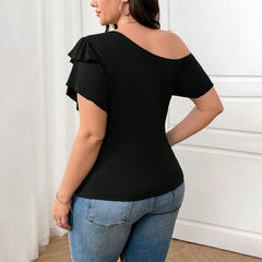 Plus Size Black Asymmetrical Neck Blouse