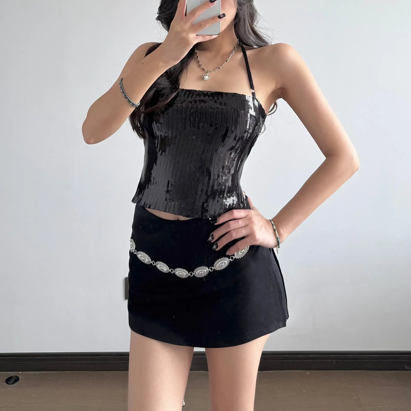 lack Sequin Halter Top