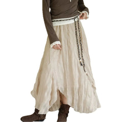 Beige Irregular Ruffled Midi Skirt