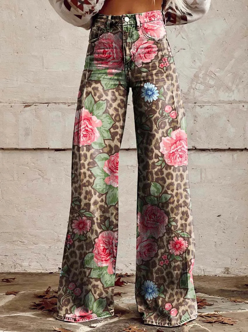 Printed Flare Work Pants