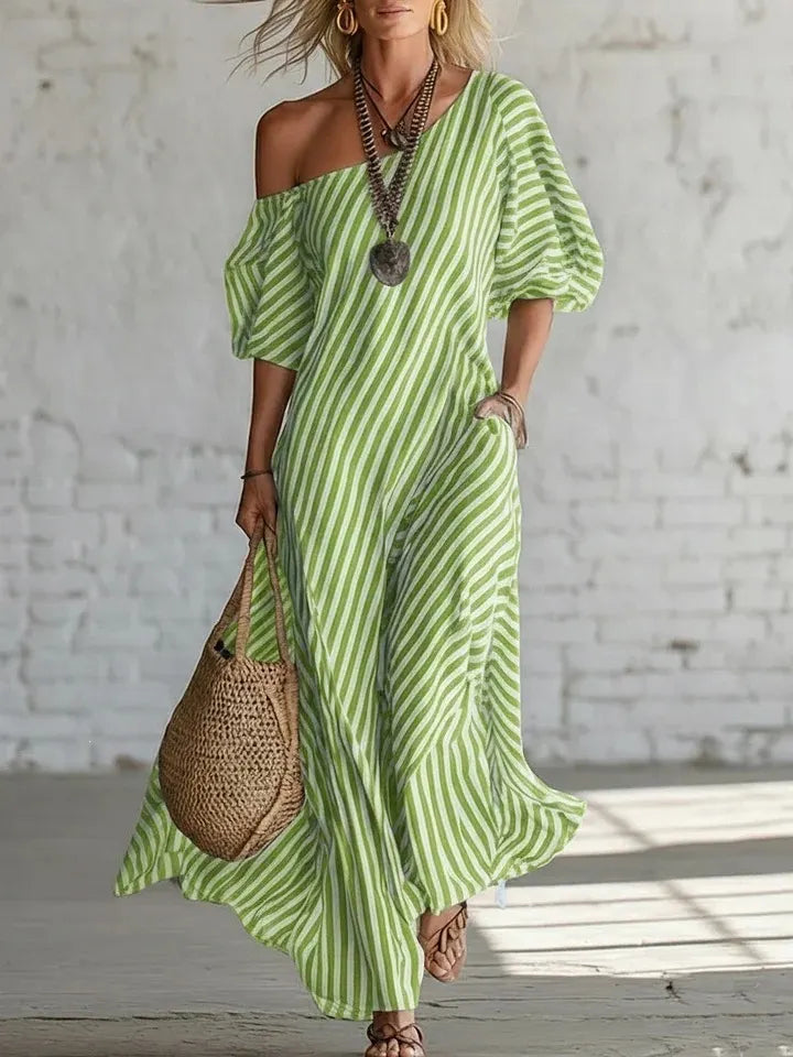 Striped Off Shoulder Maxi Dress