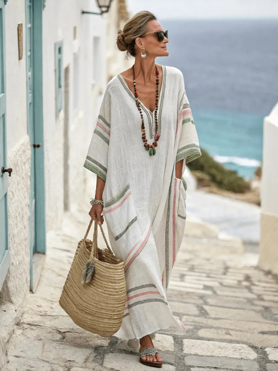 Striped Caftan Maxi Dress