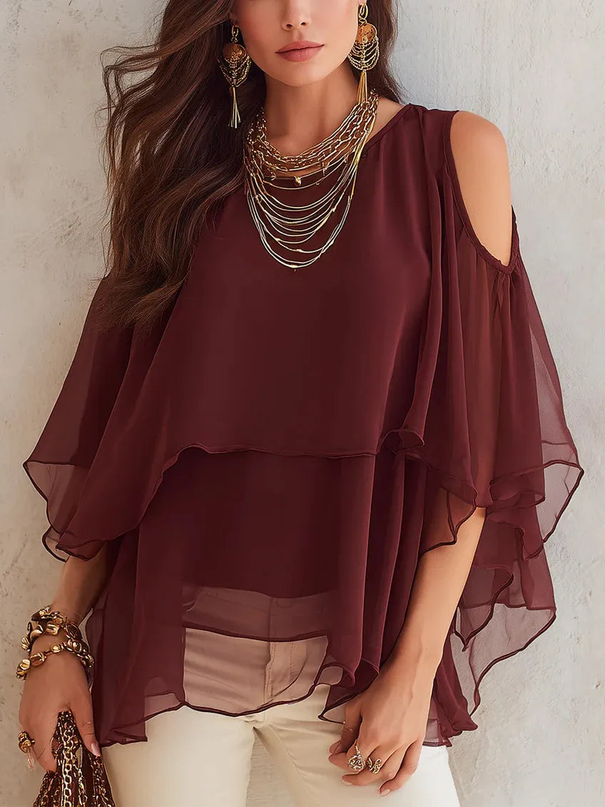 Cold Shoulder Chiffon Blouse