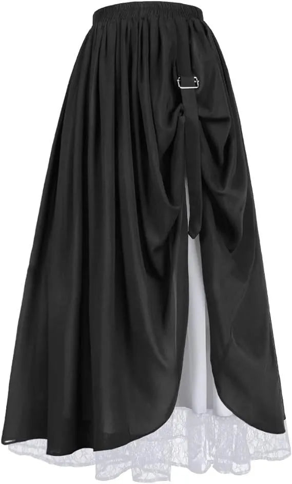 Halloween Buckle Drawstring Double Layer Lace Midi Skirt