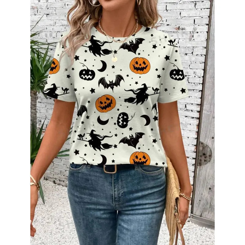 Halloween Western Cowboy Cactus Print Crew Neck Short Sleeve T‑Shirt