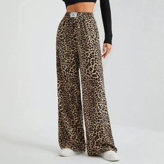 High Waist Leopard Print Straight Wide Leg Pants