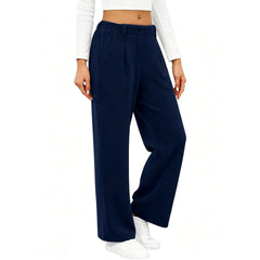 High Waist Elastic Back Straight Leg Casual Pants