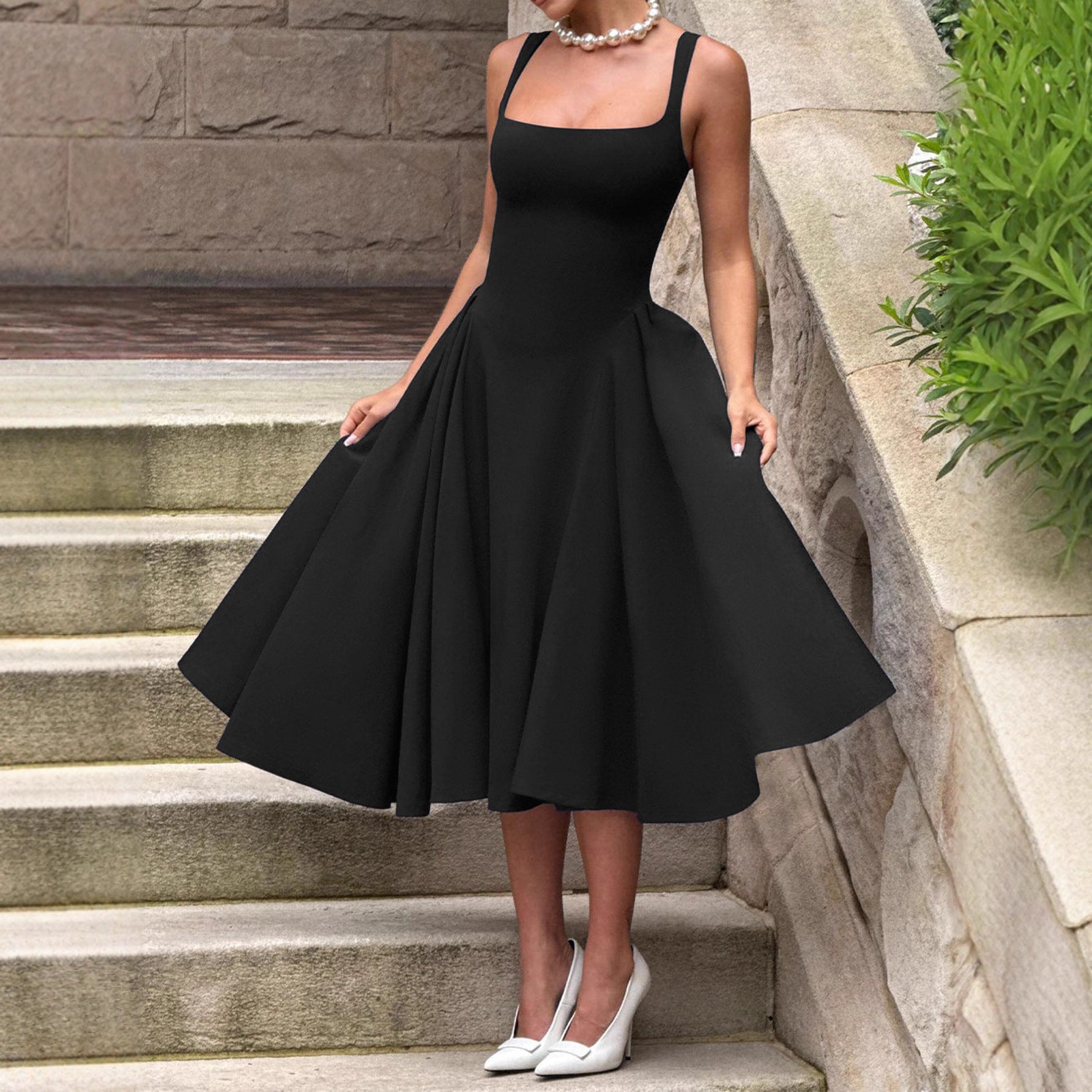 Square Neck Sleeveless Midi Dress