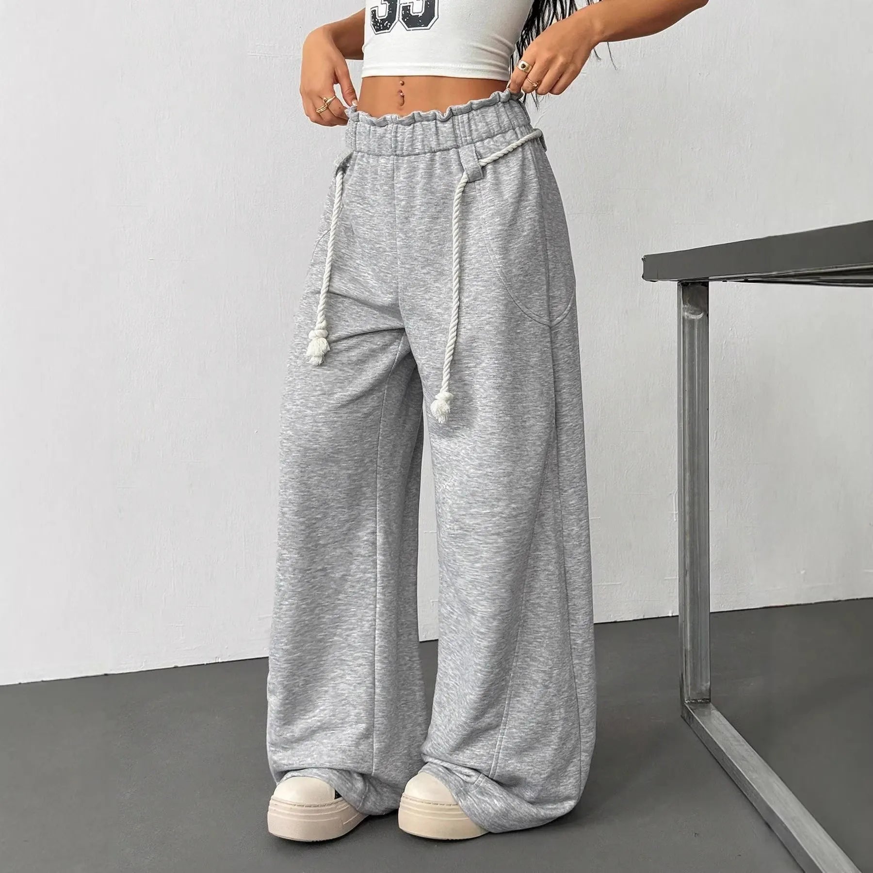 High Waist Loose Wide Leg Sweatpants Streetwear Casual Trousers