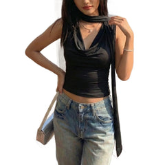 Black Cowl Neck Sleeveless Cami Top