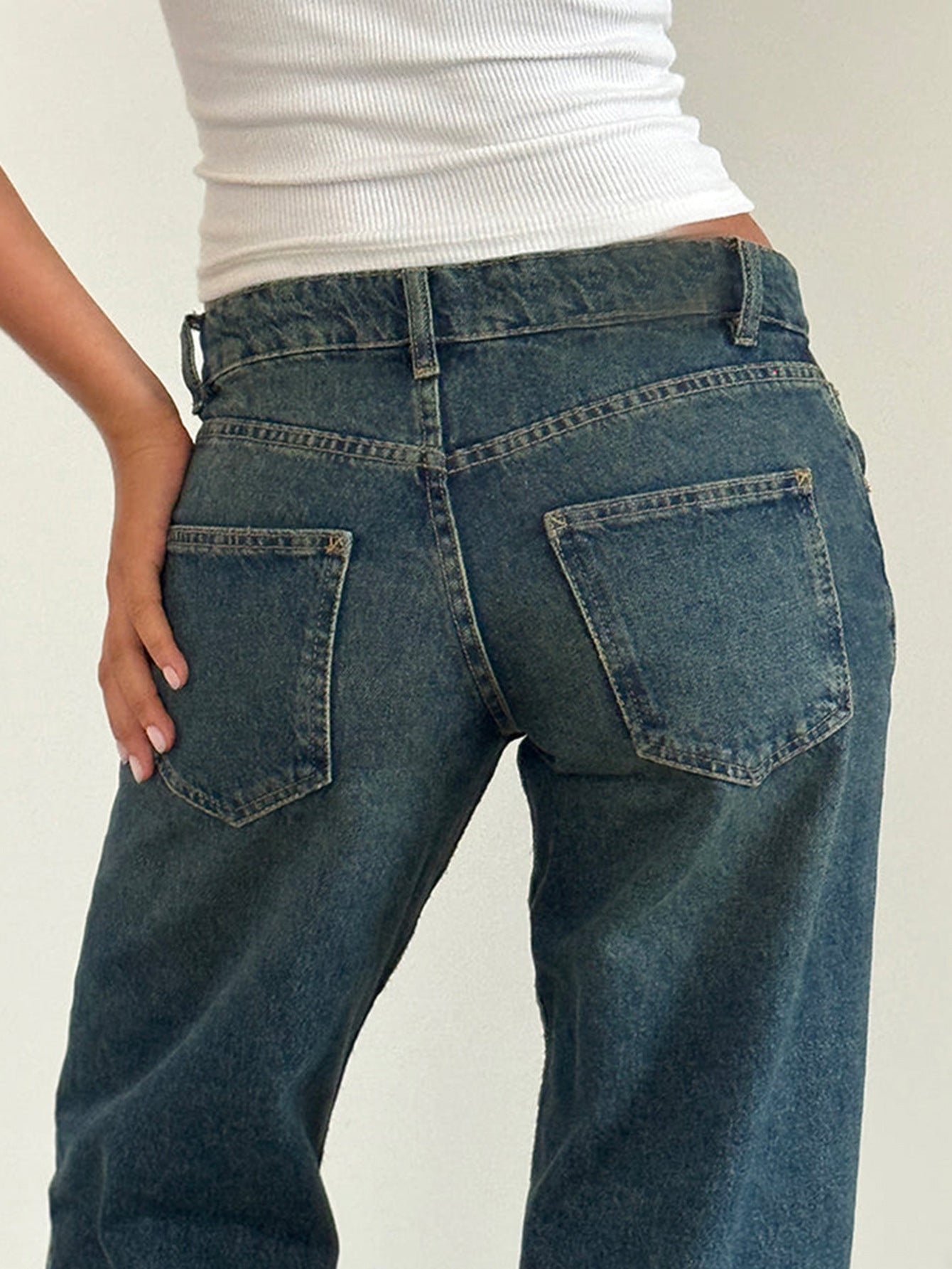 Vintage Wash Low Rise Wide Leg Denim Jeans