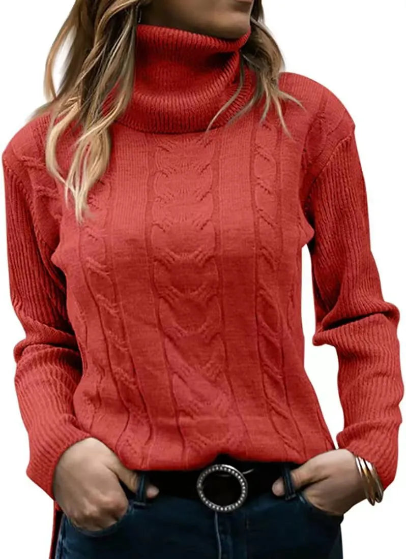 Thick Cable Knit Turtleneck Sweater, Classic Warm Long Sleeve Winter Jumper