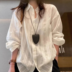 Striped Textured Oversized Button Down Shirt