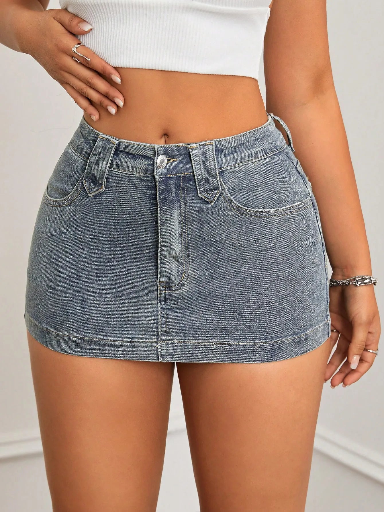 High-Waisted Denim Mini Skirt