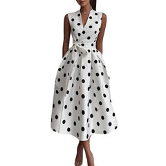 Polka Dot Sleeveless V-Neck Tutu Maxi Dress