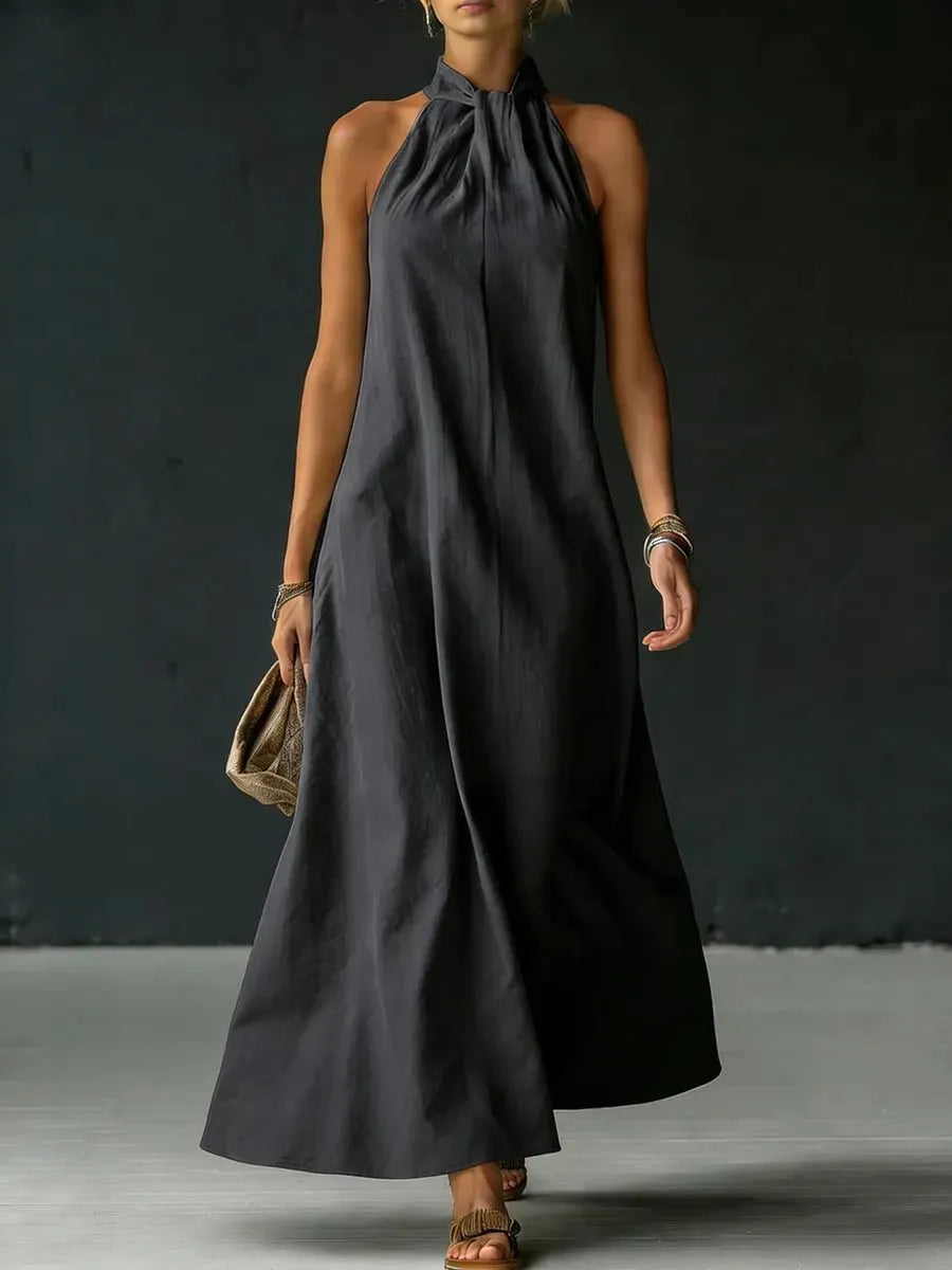 Halter Neck Linen Blend Maxi Dress