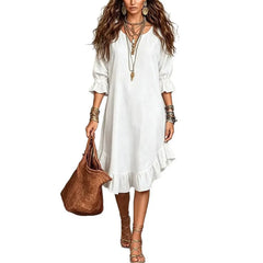 Ruffle Hem Linen Midi Dress