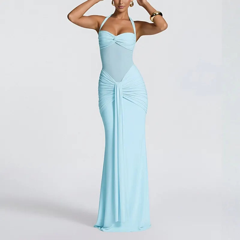 Halter Twist Front Slim Maxi Evening Formal Dress