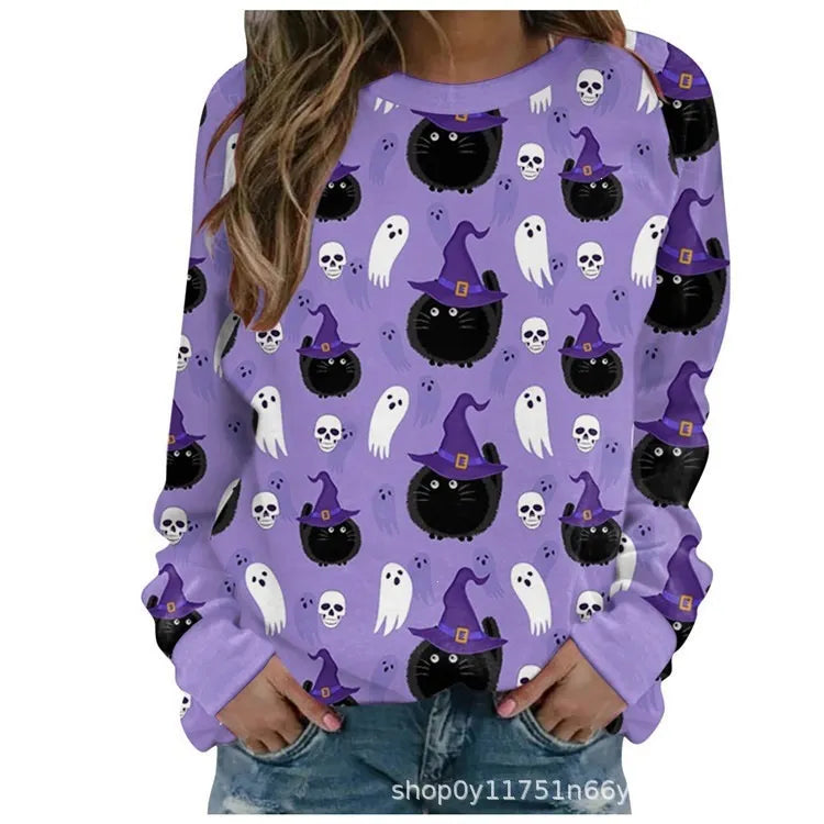 Halloween Tie‑Dye Letter Print Crew Neck Sweatshirt