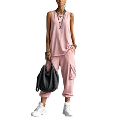 Dark Gray Sleeveless Tank & Cargo Pants Set