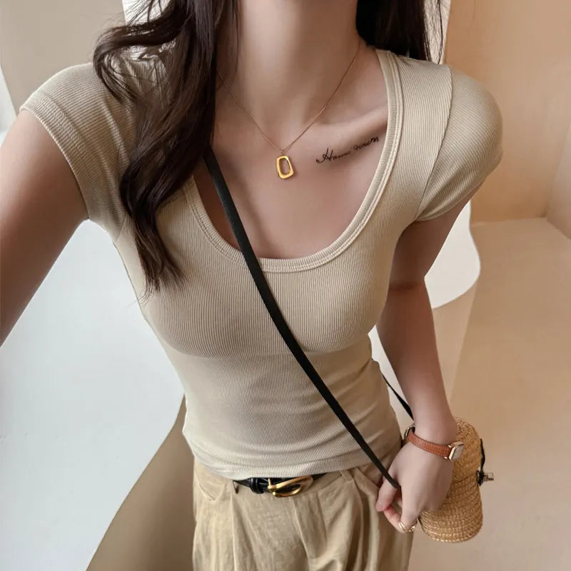 U-Neck Short Sleeve Slim Modal Basic Tee