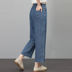 Elastic Waist Nine Point Straight Jeans