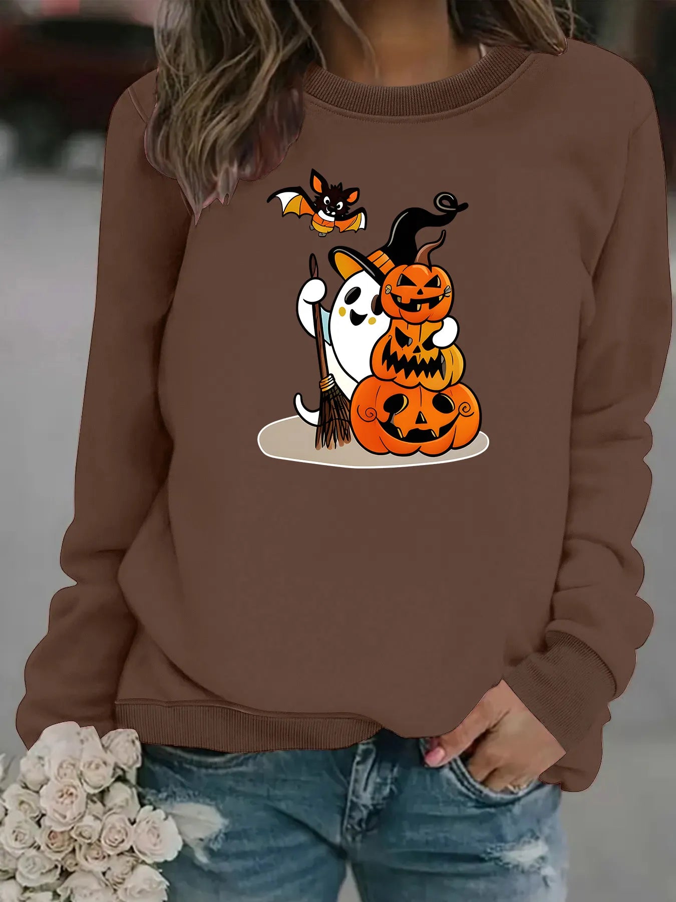 Halloween Ghost Pumpkin Bat Graphic Sweatshirt