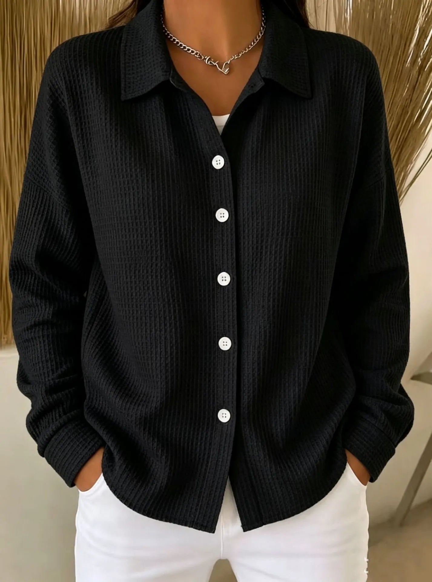 Solid Color Lapel Shirt