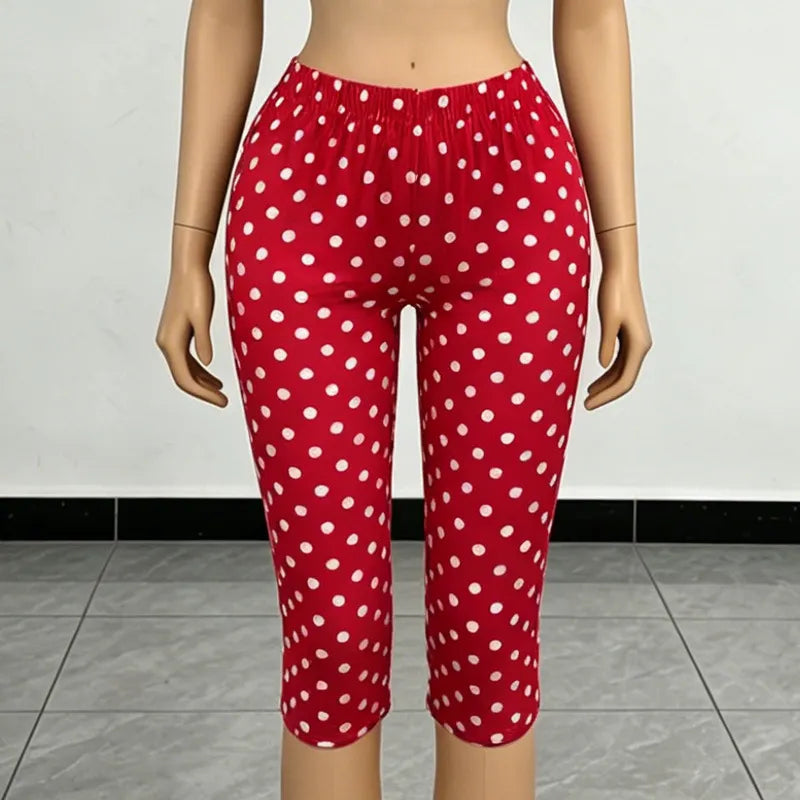 Polka Dot Halter Cutout Crop Top & Capri Pants Two Piece Set