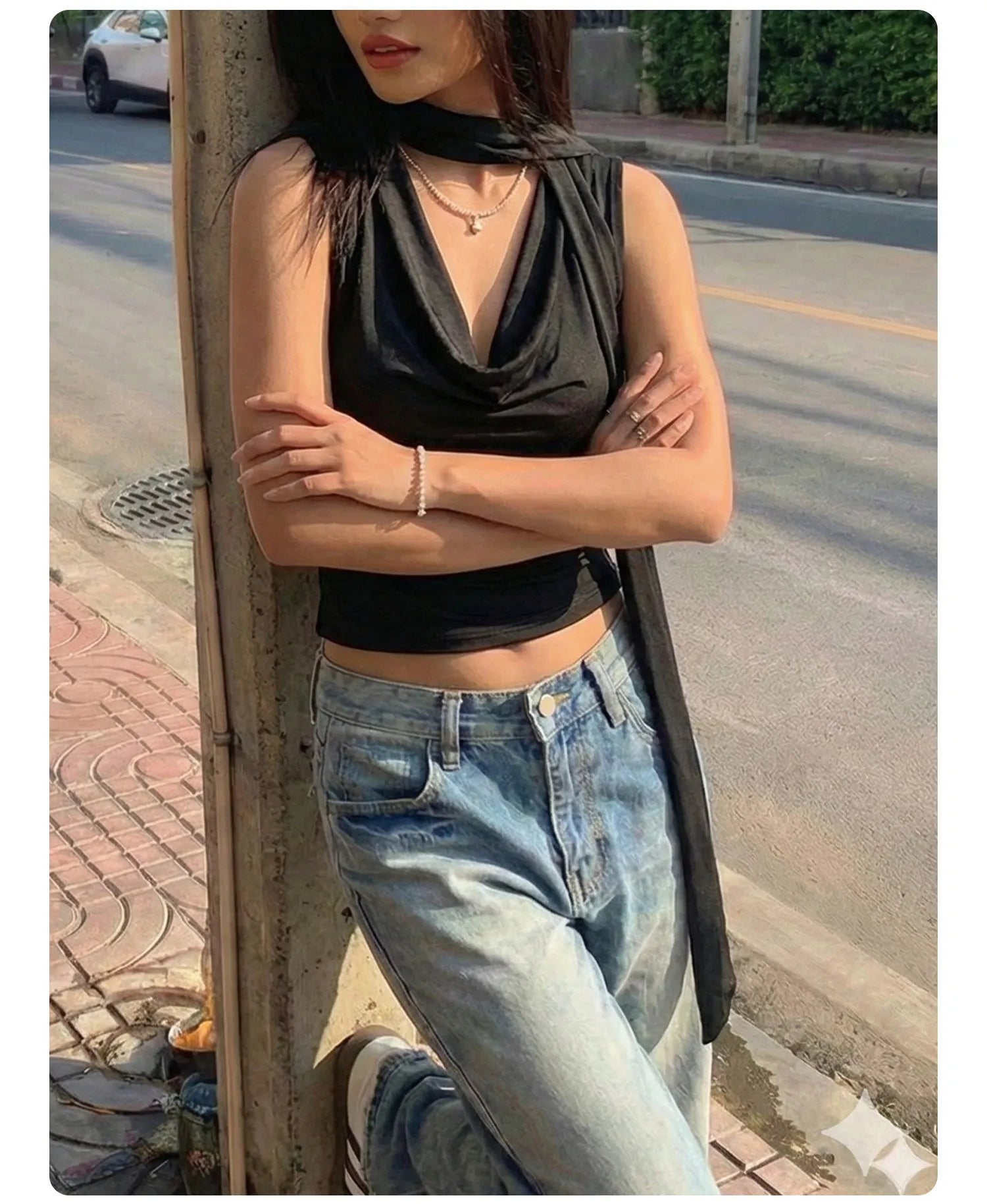 Black Cowl Neck Sleeveless Cami Top