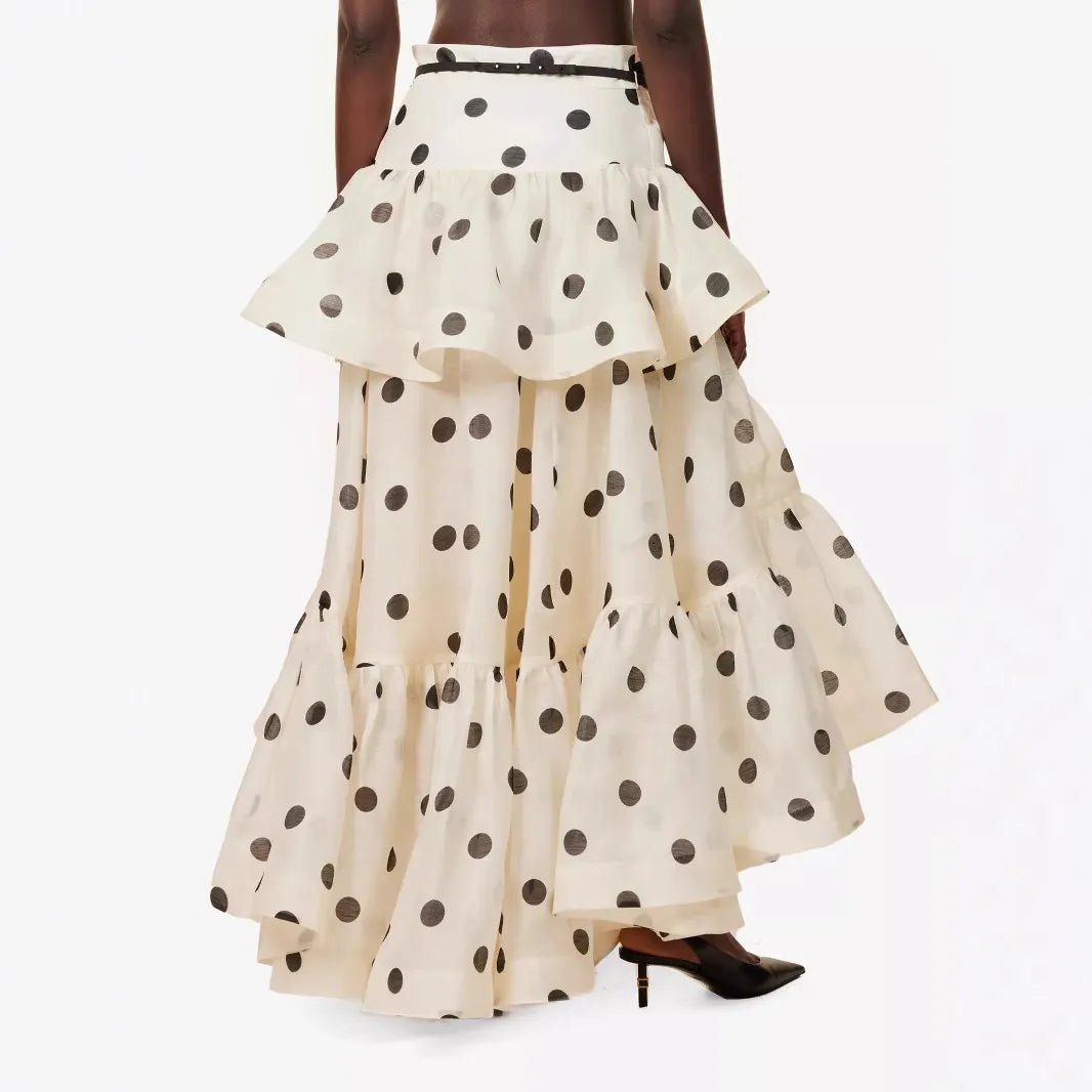 High Waist Polka Dot Tiered Midi Skirt