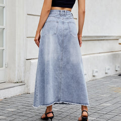 Raw Hem Denim Maxi Skirt