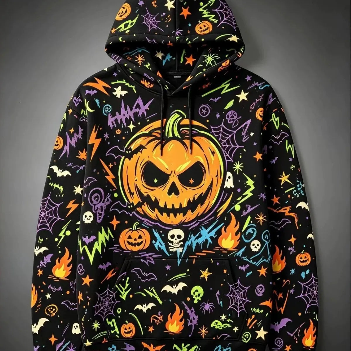 Halloween Black Cat Pumpkin Bat Moon Graphic Hoodie