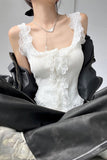 Lace Strap Buttons Cardigan Vest Tank Top