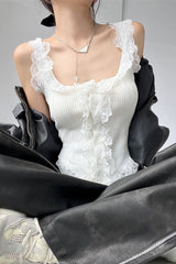 Lace Strap Buttons Cardigan Vest Tank Top
