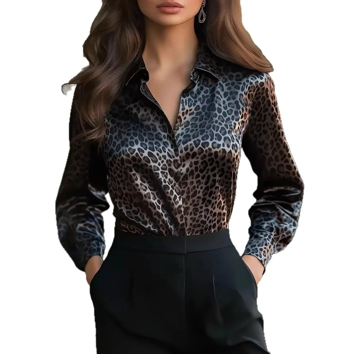 Zebra Print Satin Long Sleeve Button Down Shirt,