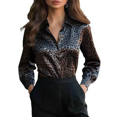 Zebra Print Satin Long Sleeve Button Down Shirt,