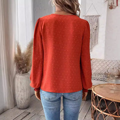 Lace V Neck Puff Sleeve Blouse
