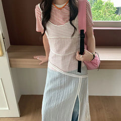 U-Neck Spliced Sleeveless A-Line Midi Slip Dress