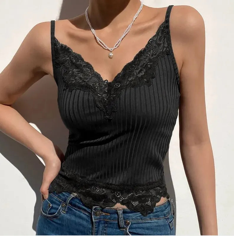 Lace Trim Ribbed Cami Top