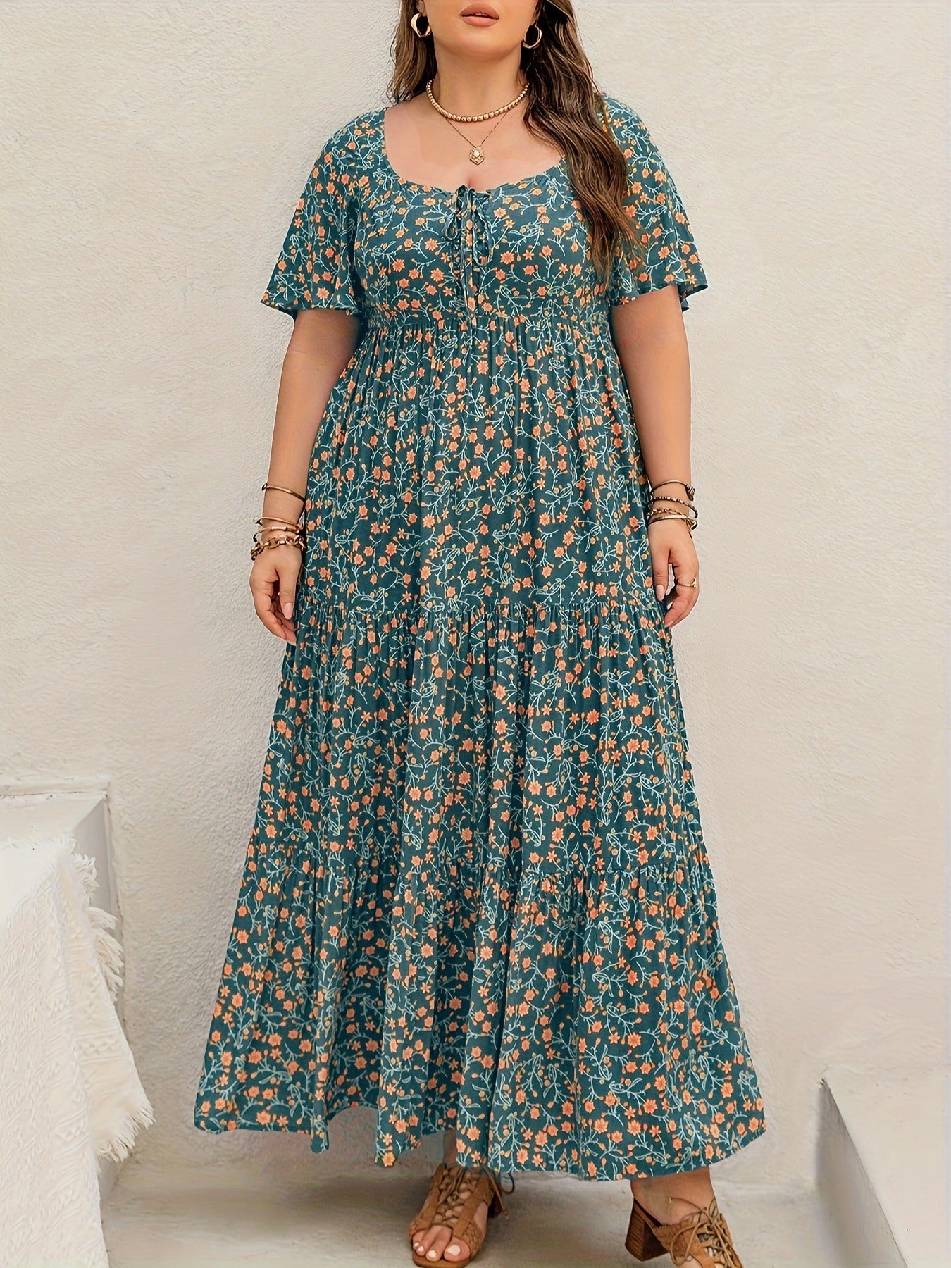 Plus Size Floral Print Maxi Dress