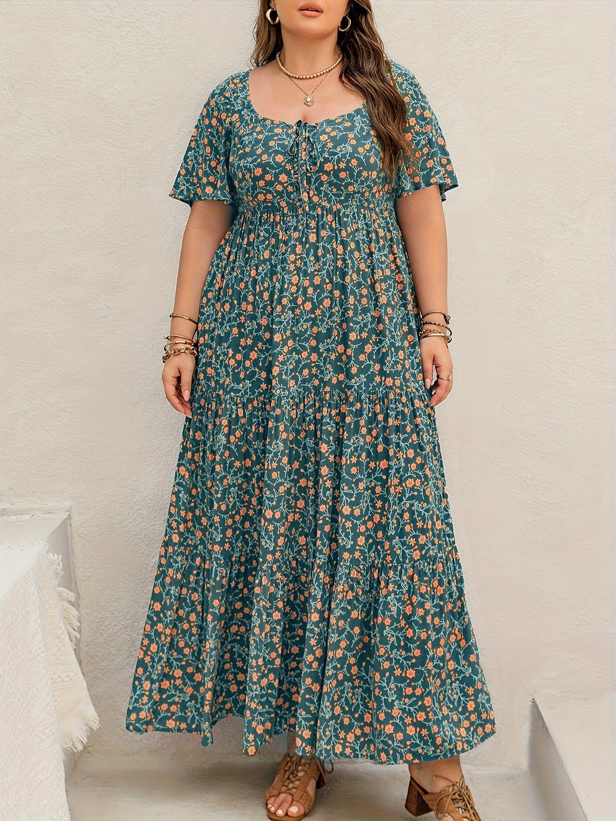 Plus Size Floral Print Maxi Dress
