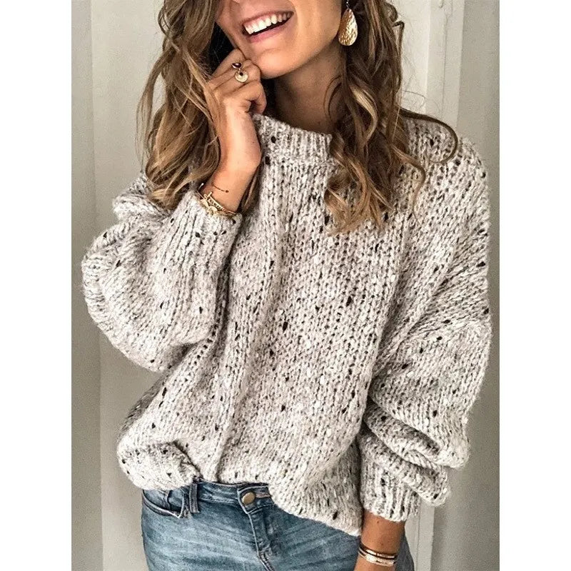 Speckled Chunky Open Knit Sweater | Boat Neck Lantern Long Sleeve Loose Pullover