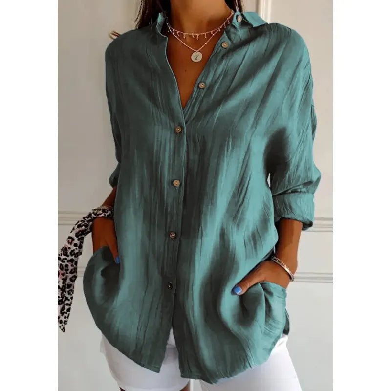 Solid Color Button Down Long Sleeve Shirt,