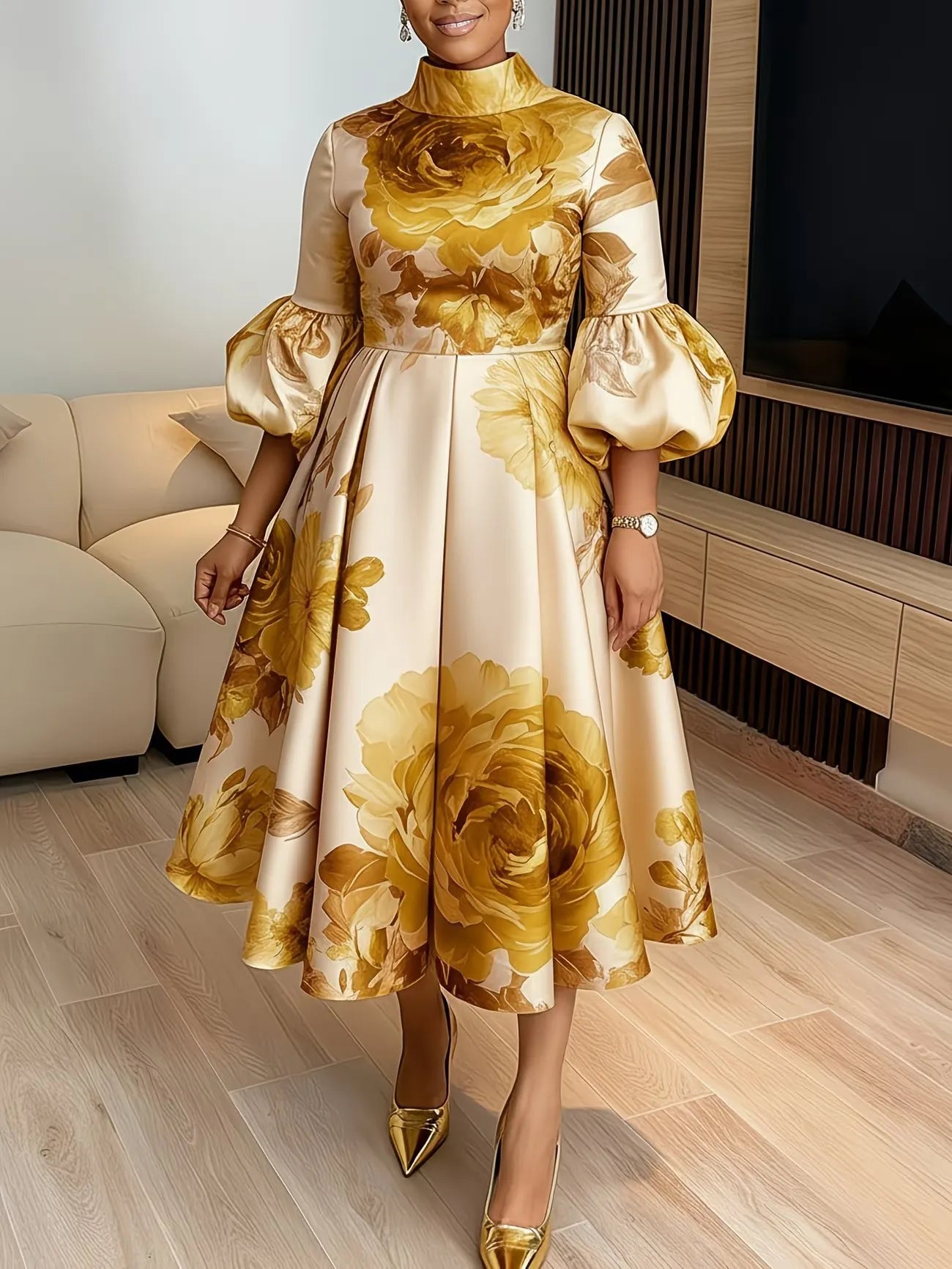 Floral Print High Neck Dress