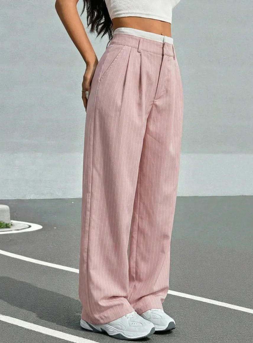 High Waist Striped Loose Wide Leg Suit Pants