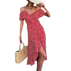 Off-Shoulder Ruffle Wrap Floral Midi Dress