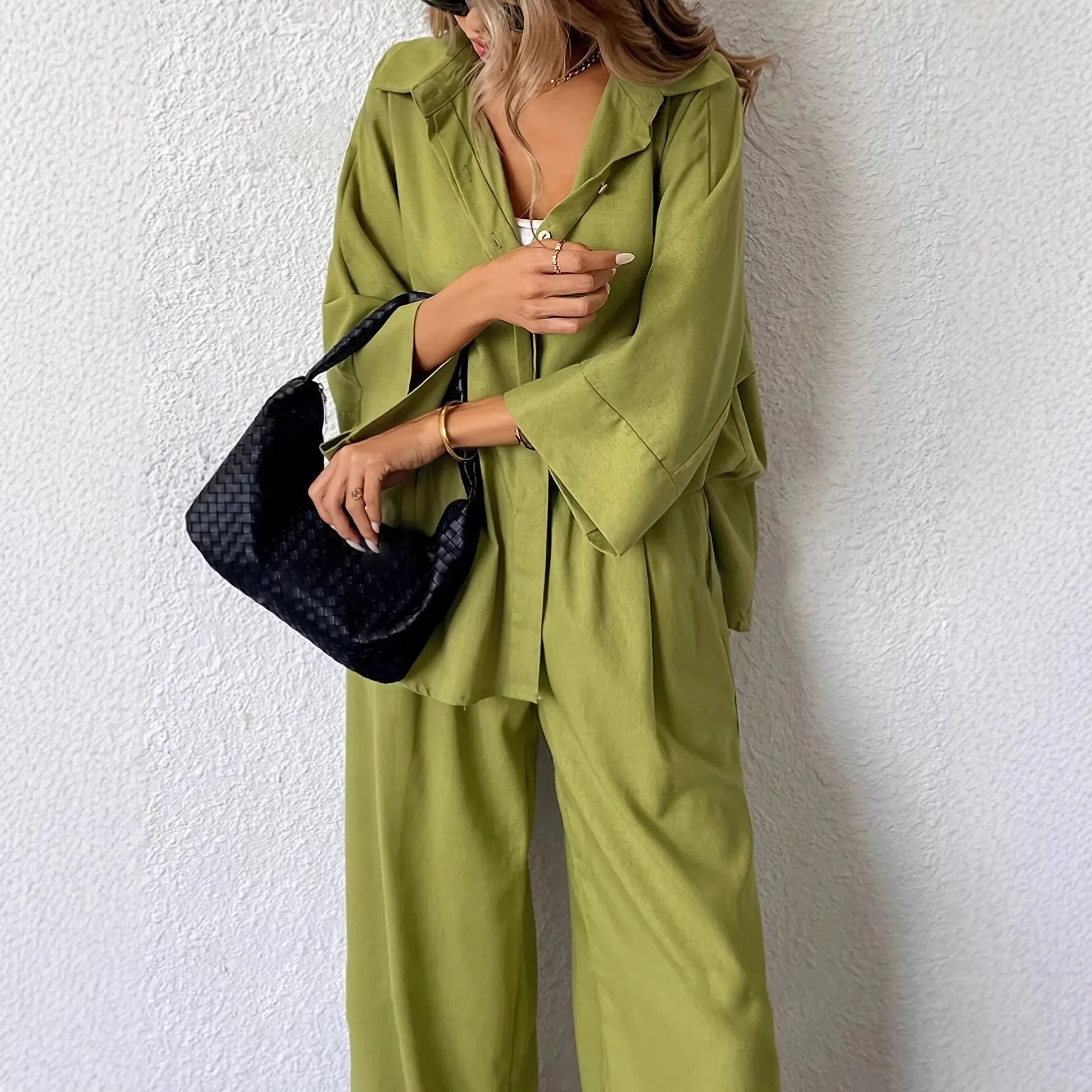 Button Down Oversized Shirt & High Waist Pants