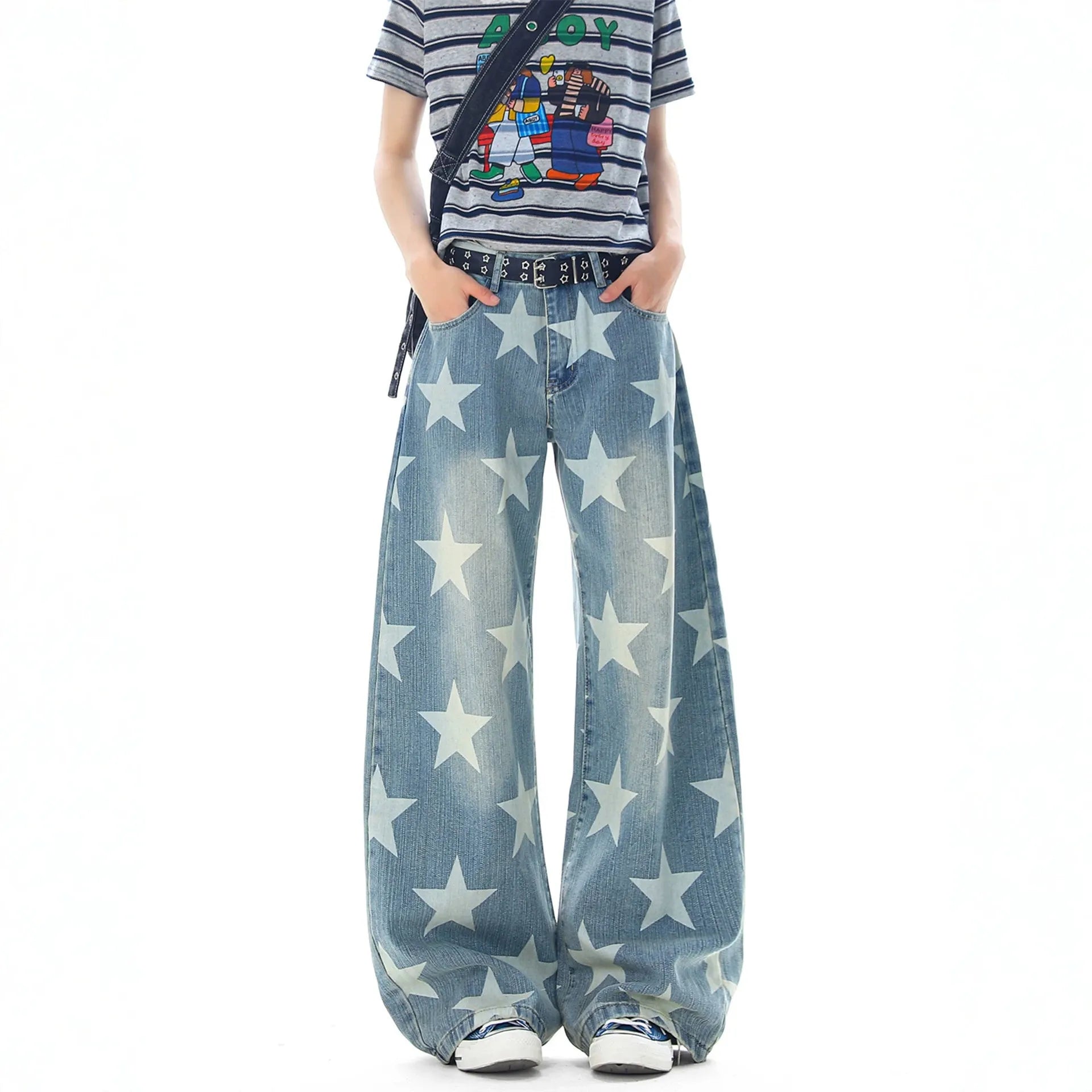 Star Print Baggy Wide Leg Jeans