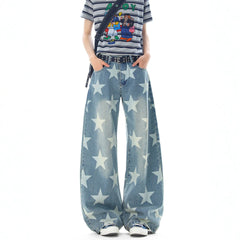 Star Print Baggy Wide Leg Jeans